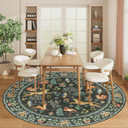 DUKINO 6ft Round Rug for Bedroom, Animal Print Washable Circle Rug with Low Pile Design, Soft Indoor Floor Non Slip Carpet for Entryway, Living Room, Office, Dining Room, Black