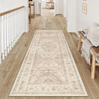 2x5 Beige Washable Vintage Area Rug for Living Room Bedroom Soft Tranditional Non Slip Runner Rug Lightweight Floral Low Pile Distressed Carpet Hallway Kitchen Bedroom Entrance