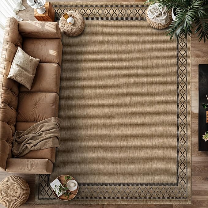 Easy Jute Rugs 6x9 Frame Natural Color Living Room Indoor Outdoor Area Rug for Patio and Kitchen Rug High Traffic Washable Easy to Clean Solid Boho Woven Design Carpet (6 x 9)