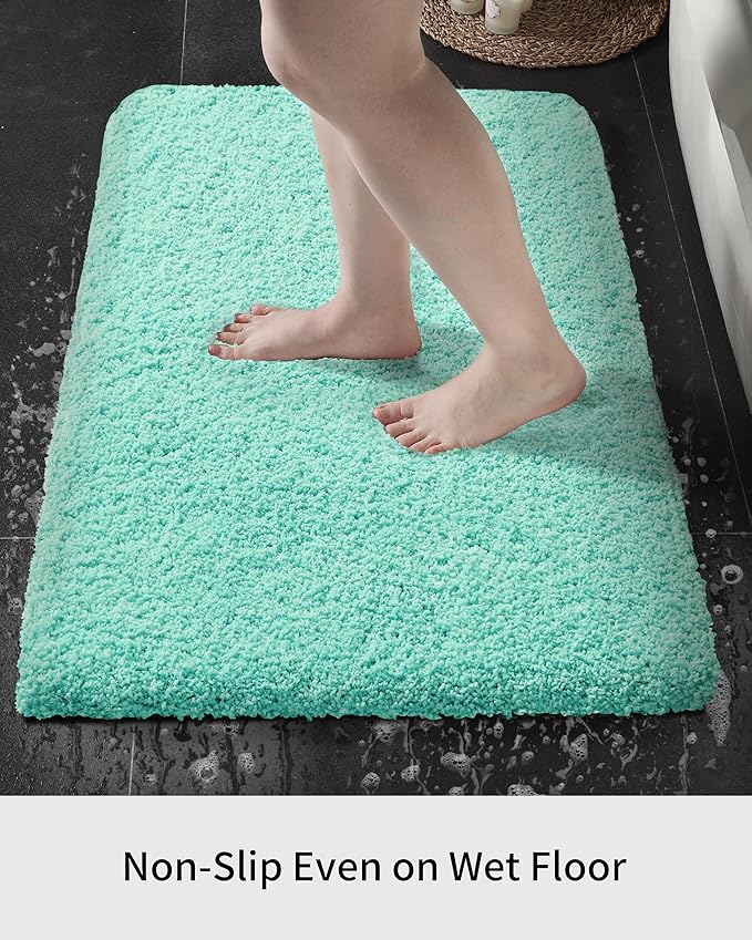 Bathroom Runner Rug 24x70 Spa Blue Non Slip Fluffy Long Bath Mat for Bathroom Floor Washable Plush Luxury Large Bath Rug for Tub Absorbent Runner Rug for Bedside
