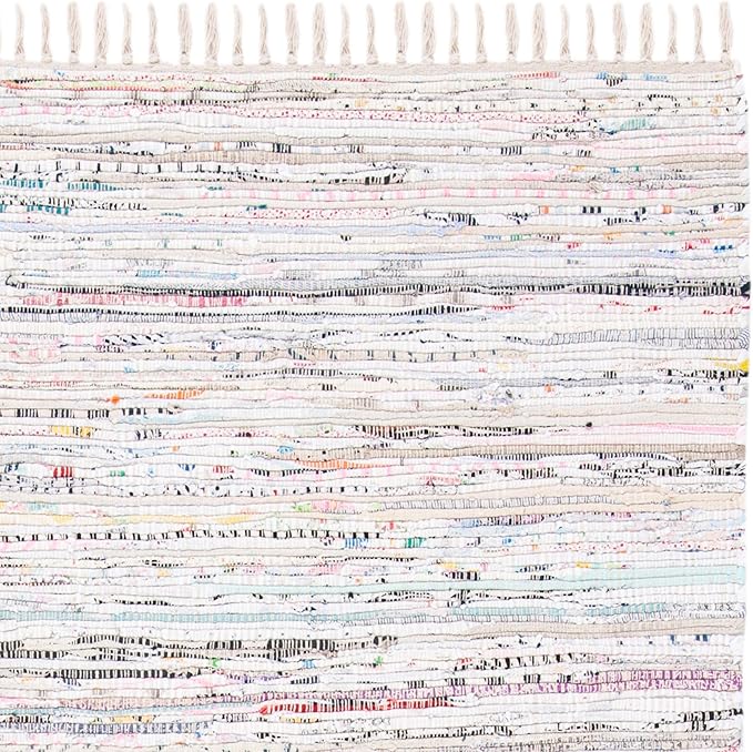 SAFAVIEH Rag Rug Collection Accent Rug - 2'6" x 4', Ivory & Multi, Handmade Boho Stripe Cotton, Ideal for High Traffic Areas in Entryway, Living Room, Bedroom (RAR121G)