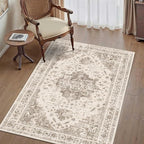 3x5 Vintage Washable Area Rugs Boho Medallion Large Distressed Retro Accent Carpet Floral Non-Slip Soft Low Pile Indoor Throw Rug for Living Room Bedroom Dining Room Office Kitchen, Taupe