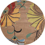 Rugsotic Carpets Hand Tufted Wool ECO-Friendly Area Rugs - 8'x8', Round Shape, Camel, Floral Modern Design, High Pile Thick Handmade Anti Skid Area Rugs for Living Room, Bed Room (K00219)