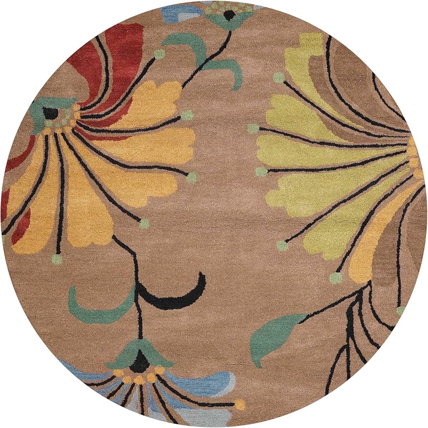 Rugsotic Carpets Hand Tufted Wool ECO-Friendly Area Rugs - 10'x10', Round Shape, Camel, Floral Modern Design, High Pile Thick Handmade Anti Skid Area Rugs for Living Room, Bed Room (K00219)