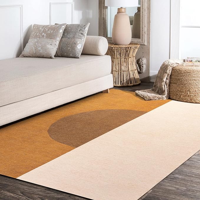 JONATHAN Y Machine Washable Indoor Area Rug 5X8 Brown/Cream/Terracotta, Demie Minimalist Graphic Circle for Living Room, Bedroom, Kitchen, Office, Easy-Cleaning, Pet-Friendly, Non-Shedding WSH114A-5