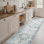 Runner Rug 2'6''x10, Non Slip Vintage Hallway Runner Rugs, Low Pile Lightweight Machine Washable Mat for Hallway, Entryway, Bedroom, Kitchen and Corridor, Blue