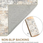 Bavni 9x12 Area Rugs Machine Washable Rug for Living Room, Modern Printed Rug Indoor Soft Area Rug for Bedroom Dining Room, Ultra-Thin Low Pile Carpet with Non Slip Rubber Backing, Beige Gray