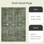 6x9 Rugs for Living Room, Soft Large Area Rugs Green Washable Rug, Indoor Vintage Rugs for Bedroom Home Office Laundry, Rubber Backed Non Slip Low Pile Carpet, Dark Olive Green