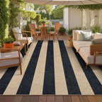 Lahome Striped Easy Jute Outdoor Rug, Washable Rugs 8x10 for Living Room Patio Indoor Outdoor Black Carpet, Farmhouse Neutral Non Slip Non Shedding Floor Carpet for Office Sunroom Dining Room