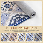 EnHomee 8x10 Area Rug, Soft Washable Rugs for Living Room Bedroom, Boho Non Slip Low Pile Stain Resistant Washable Rug Large Area Rugs for Dining Room,Easy to Clean Living Room Rug, Blue