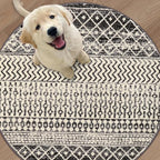 Boho Round Rug 5ft, Soft Non-Slip Distressed Circle Kitchen Mat Dining Room Rug, Washable Retro Living Room Area Rug Throw Carpet for Bedroom Kids Room Entryway
