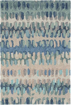 Dash & Albert Paint Chip Stone Hand Micro Hooked Wool Rug, 9.5 X 13.5 Feet, Blue/Green Geometric Pattern