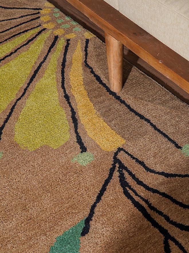 Rugsotic Carpets Hand Tufted Wool ECO-Friendly Area Rugs - 8'x11', Rectangle Shape, Camel, Floral Modern Design, High Pile Thick Handmade Anti Skid Area Rugs for Living Room, Bed Room (K00219)