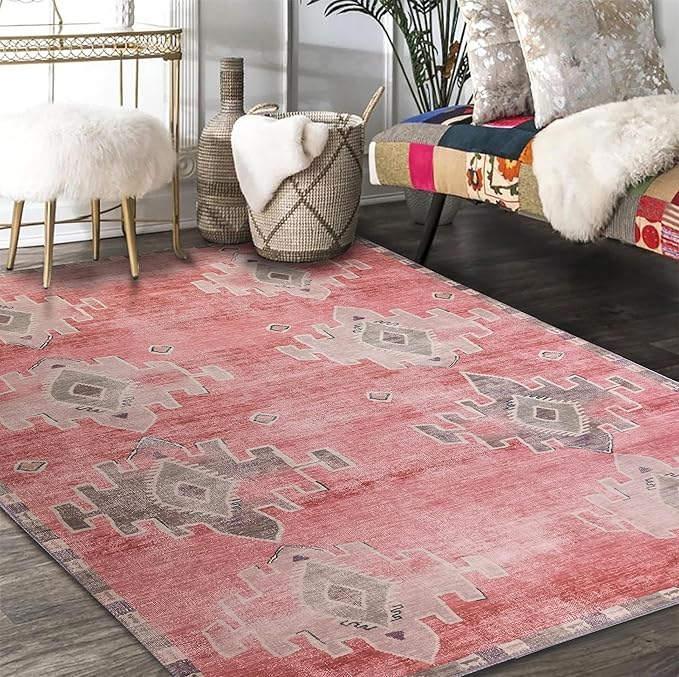 Fame Rugs Turkish Rug. Washable Vintage Oriental Antique Inspired Traditional Doormat Small Modern Area Rugs Luxury Entryway Entry Bedroom Bathroom Kitchen (379PP, 4'9 x 6'9)