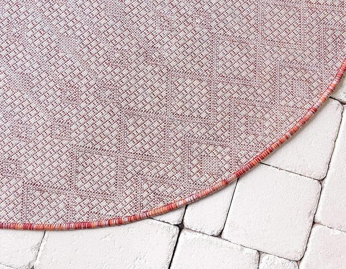 Unique Loom Outdoor Trellis Collection Area Rug - Tribal Trellis (5' 3" Round, Rust Red/ Ivory)