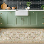 Boho Long Bathroom Runner Rug 2x6 - Floral & Bird Runner Rug for Kitchen Floor, Hallway, Laundry Room, Bedroom, Entrance, Beige Neutral Vintage Decor, Washable Non Slip Low Pile