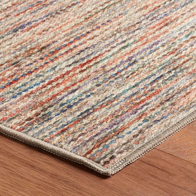Dash & Albert Clay Multi Machine Washable Rug, 5 X 8 Feet, Multi Stripe Pattern