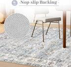 Area Rug 10x12 Living Room Rugs, Machine Washable Vintage Distressed Boho Area Rug Non-Slip Soft Low Pile Large Indoor Rugs for Bedroom Kitchen Dining Room Office(Light Blue,10'x12')