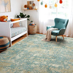 WITSHOCK Living Room Area Rugs 8x10：Modern Abstract Machine Washable Large Rug for Bedroom Dining Room Non-Slip Stain Resistant Home Office Decor,Teal Brown