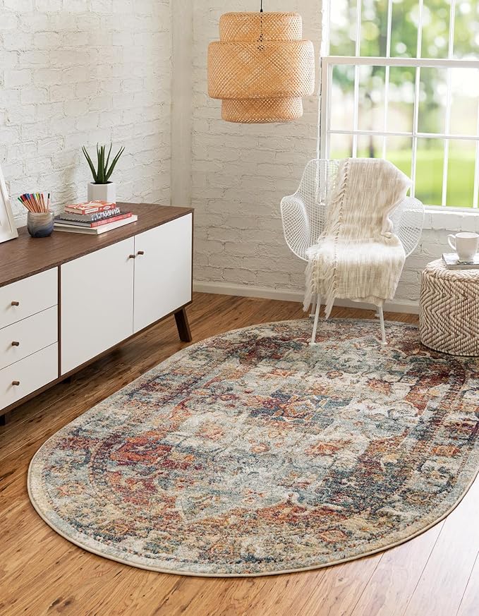Unique Loom Isabella Collection Area Rug - Adjani (5' 1" x 8' Oval, Ivory/ Beige)