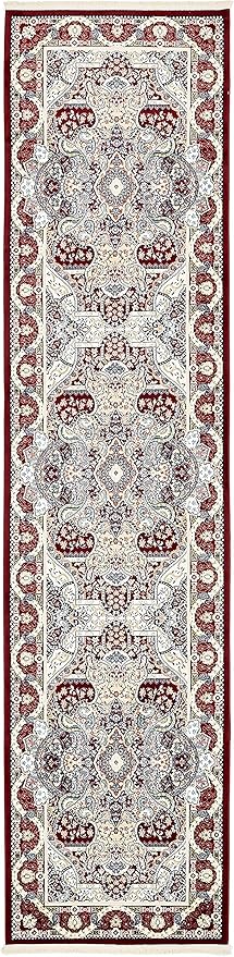 Unique Loom Narenj Collection Classic Traditional Medallion Textured Design Area Rug, 3 x 13 ft, Burgundy/Tan