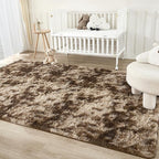 Andency Soft Area Rugs for Living Room Bedroom, 4x6 Fluffy Shaggy Bedside Rug, Non-Slip Large Shag Fuzzy Plush Carpets for Bedroom Kids Dorm Nursery Home Decor Aesthetic, Tie-Dyed Brown