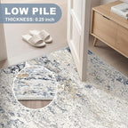 Washable Runner Rug for Hallway: 2.6x12 Neutral Modern Abstract Low Pile Area Rug with Non-Slip Backing - Carpet for Bedroom Kitchen Laundry Entryway Bathroom Indoor - Beige Blue