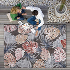 CAMILSON Indoor Outdoor Rug, Brown 10’x14’ Leaf Tropical Botanical Area Rugs for Indoor and Outdoor patios, Easy-Cleaning Non-Shedding Living Room, Garden and Kitchen Washable Outside Carpet (10x14)