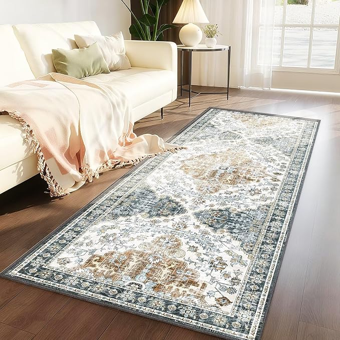 Boho Mandala Pattern 2x6ft Runner Rug Non Slip Washable Kitchen Runner Rug with Rubber Backing，Low-Pile Soft Washable Runner Rugs for Hallway Entryway Kitchen Bedroom Living Room Bathroom