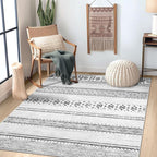 BESTSWEETIE 4x6 Area Rugs for Living Room Washable Moroccan Farmhouse Neutral Geometric Low Pile Non-Slip Soft Print Pattern Rug for Bedroom Kitchen Dining Room Entryway Grey/Black/Navy