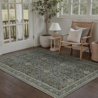 Area Rug 4x6 Black Vintage Washable Office Entryway Carpet Traditional Distressed Indoor Entry Soft Non Slip Small Door Mat Retro Low Pile Thin Rug for Kitchen Laundry Bedroom