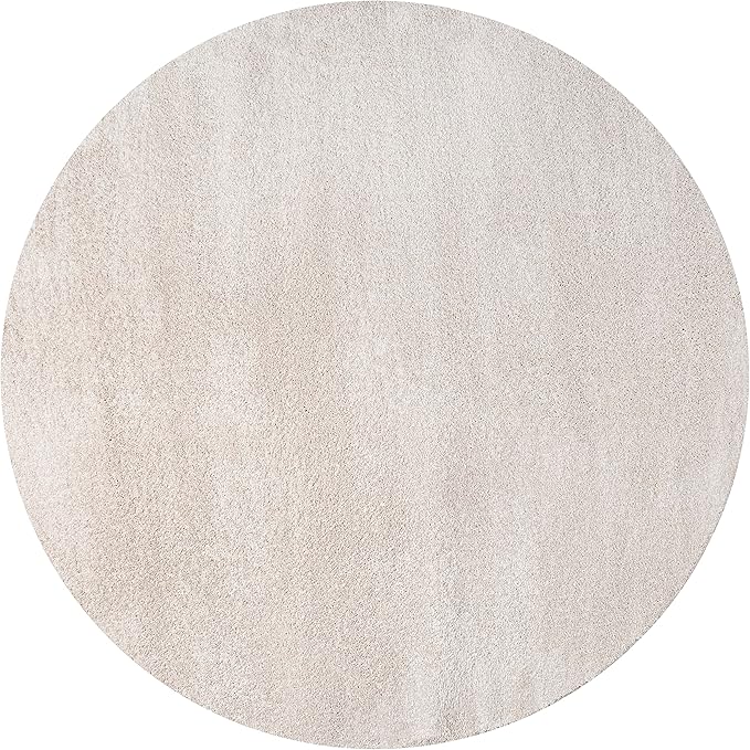 Eyely UES100D-5R Supersoft Haze Solid Low-Pile Indoor Area Rug Casual;Contemporary;Solid;Traditional, Bedroom, Kitchen, Living Room, Easy-Cleaning, Non-Shedding, 5' Round, Ivory