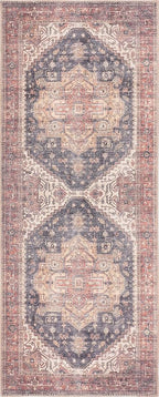 GLN Rugs Traditional Collection - Machine Washable Area Rug, Traditional Washable, Non Slip, Low Pile Chenille Rug, Living Room, Bedroom, Kitchen Rug (2'6" x 7' Black/Terra)