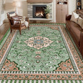 Luxury 8' x 10' Green Washable Area Rugs, Boho Low Pile Easy Clean Non-Slip Rug, Floral Medallion Pattern Vintage Rugs for Living Room, Dinning Room, Office, Bedroom, Bathroom, Laundry Room, Farmhouse