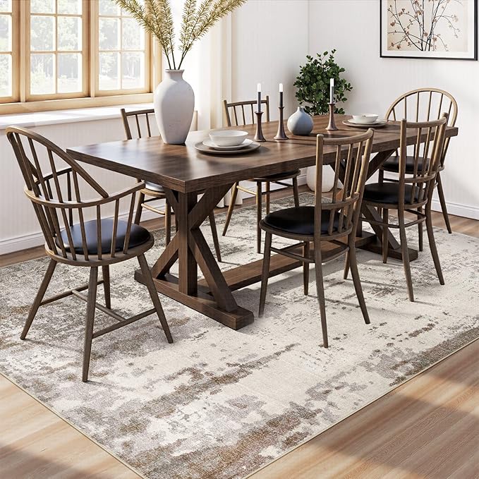 6x9 Area Rug Living Room Rugs - Washable Neutral Modern Abstract Soft Thin Rug Indoor Floor No Slip Rug Carpet for Bedroom Under Dining Table Home Office Decor - Brown/Grey/Beige