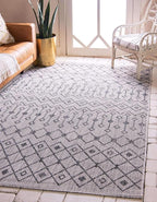 Unique Loom Outdoor Trellis Collection Area Rug - Tribal Trellis (10' x 14' 1" Rectangle, Gray/ Black)