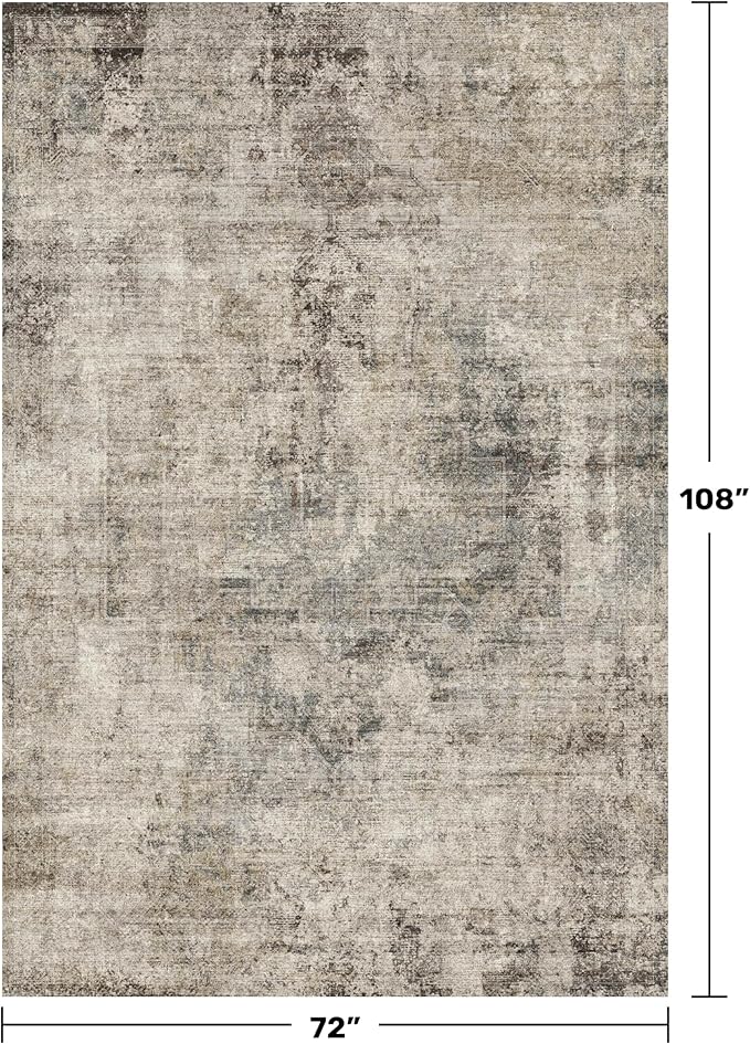6x9 Brown Vintage Rug for Dining Room Under Kitchen Table, Modern Abstract Taupe Earthy Living Room Rug, Washable Non Slip Foldable High Traffic Area Carpet