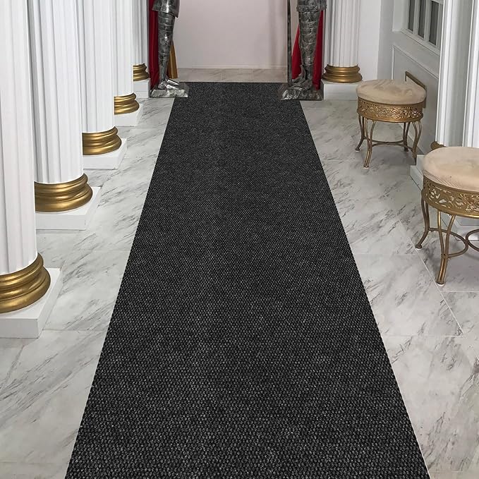 Ottomanson Commercial Scrape Rib Entry Mat – Heavy Duty Ribbed Floor Mat for High Traffic – Non Slip Rubber Back, Waterproof – Indoor Outdoor Use for Offices, Schools, Lobbies, 2' x 43', Black