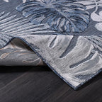 CAMILSON Indoor Outdoor Rug, Navy 7’10”x10’ Leaf Tropical Botanical Area Rugs for Indoor and Outdoor patios, Easy-Cleaning Non-Shedding Living Room, Garden and Kitchen Washable Outside Carpet (8x10)