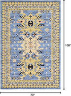 Unique Loom Taftan Collection Border Geometric Tribal Inspired Design Area Rug (6' 0 x 9' 0 Rectangular, Light Blue/ Gold)