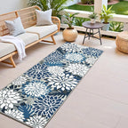 2x6 Washable Runner Rug for Hallway Tropical Botanical Modern Floral Chenille Kitchen Rugs Low Pile Non Slip Carpet for Patio, Bedroom, Laundry, Blue