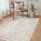 Taupe Area Rug 4x5 Office Entryway Rug Machine Washable Kitchen Vintage Distressed Non Slip Carpet Indoor Retro Floral Accent Throw Door Mat for Bathroom Bedroom Dining Living Room