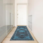 Ambesonne Sun and Moon Decorative Rug, Bohemian Artwork Design of Crescent Solar Ornament Esoteric Stars Ornaments, Quality Carpet for Bedroom Dorm and Living Room, 2' 5" x 7' 5", Sky Blue