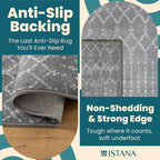 Istana Living Room Rug 10x14 - Dark Grey 10 x 14 Area Rug - Foldable Machine Washable Area Rugs 10x14 - Stylish 10x14 Area Rugs Boho - Stain Resistant Washable Rug 10x14