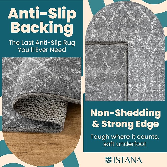 Istana 2x3 Area Rug - Dark Grey Boho Rugs for Living Room 2x3 - Foldable Small Rugs for Bedroom - Stain Resistant Washable Rug Non Slip - Eco-Friendly Area Rugs Indoor