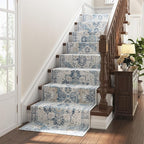 jinchan Kelda Runner Rug 3x10 Vintage Hallway Rug Washable Runner Retro Floor Cover Lightweight Non-Slip Low Pile Thin Distressed Carpet for Entryway Bathroom Laundry Room Bedroom Stairway Blue