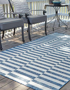 Unique Loom Outdoor Striped Collection Area Rug - Striped (7' 10" x 10' Rectangle Blue/Ivory)