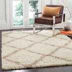 SAFAVIEH Dallas Shag Collection Accent Rug - 3' x 5', Ivory & Beige, Trellis Design, Non-Shedding & Easy Care, 1.5-inch Thick Ideal for High Traffic Areas in Entryway, Living Room, Bedroom (SGD257B)