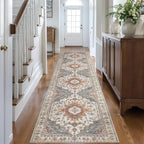 Tangsoo Oriental 2.6x10 Hallway Runner Rugs, Washable Runner Rug for Hallways Non Slip Vintage, Neutral Soft Low Pile Long Rug Runner, Indoor Carpet Runners for Living Room Kitchen Bedroom Entryway