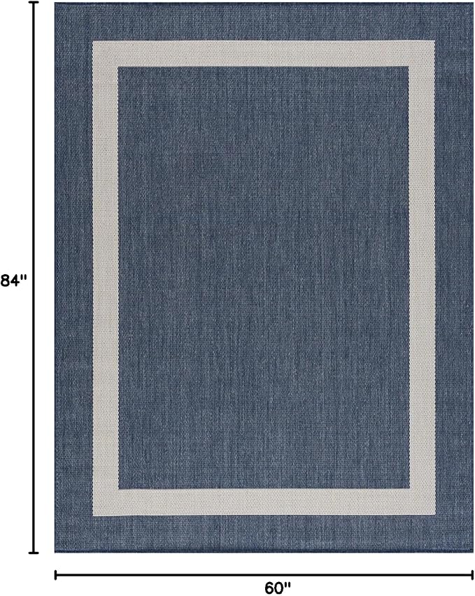 CAMILSON Outdoor Rug 5x7, Modern Outside Rugs for Patios Porches Waterproof Durable Washable Non-Shedding, Easy-to-Clean Indoor Outdoor Area Carpet (5 x 7, Bordered - Blue/White)